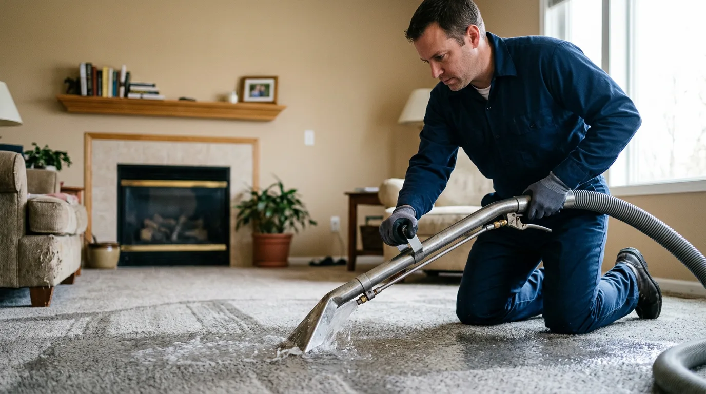 Water damage restoration technician working near Alexander, KS